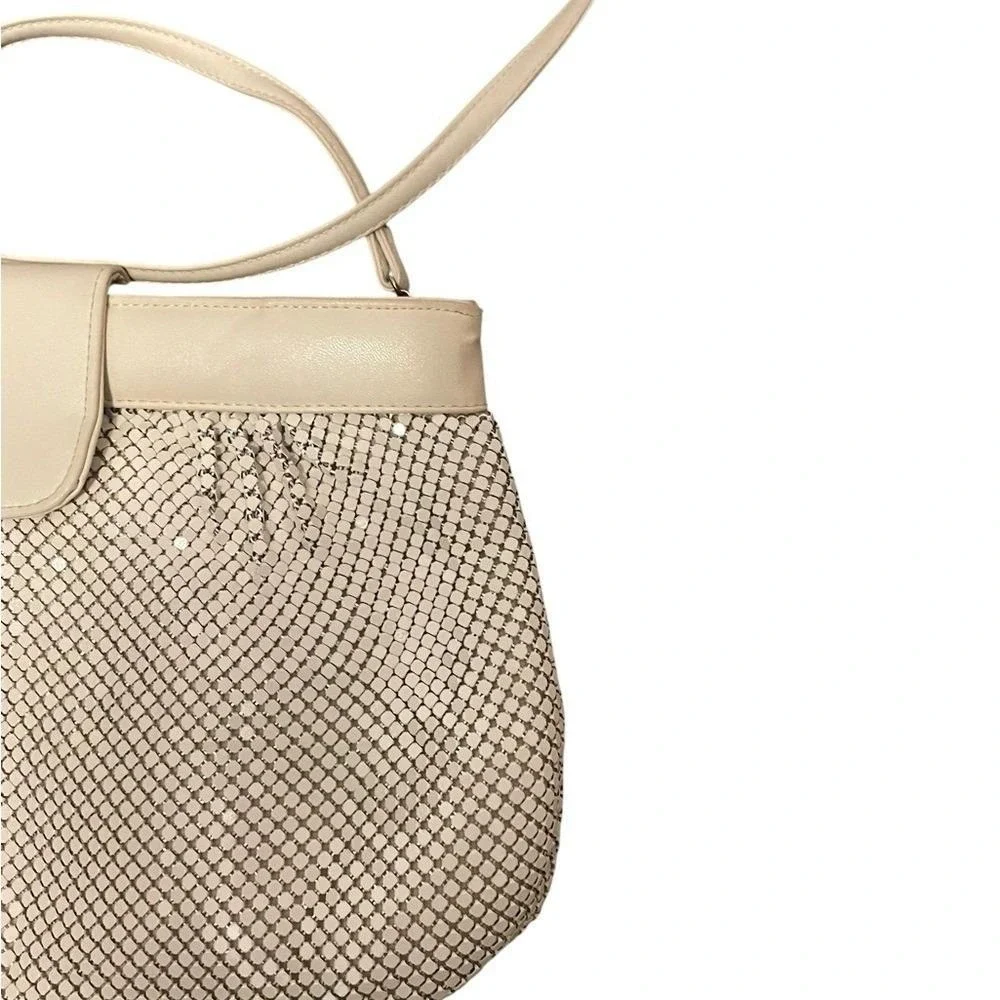 Whiting and Davis‎ Vintage Cream Metal Mesh Shoulder Bag Evening Purse Ivory